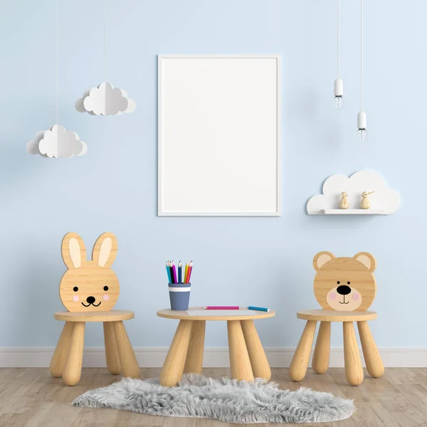 Blank Photo Frame Mockup Children Room Rendering — Stock Photo, Image