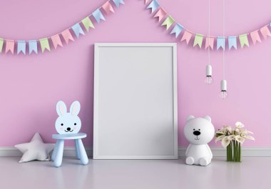 Yerdeki oyuncak bebek ve maket için boş fotoğraf çerçevesi, 3D görüntüleme