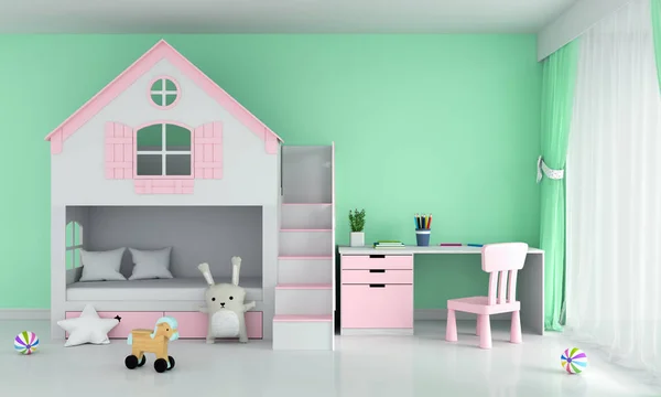 Light Green Child Bedroom Interior Mockup Rendering — Stock Photo, Image