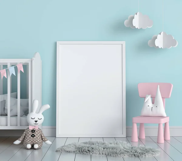 Blank Photo Frame Mockup Child Bedroom Rendering — Stock Photo, Image
