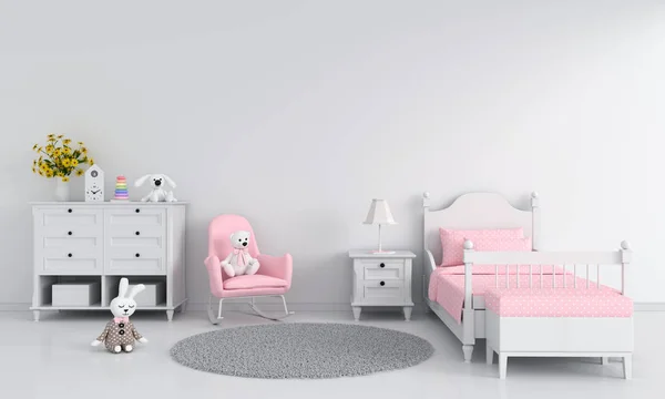 White Girl Child Bedroom Interior Mockup Rendering — Stock Photo, Image