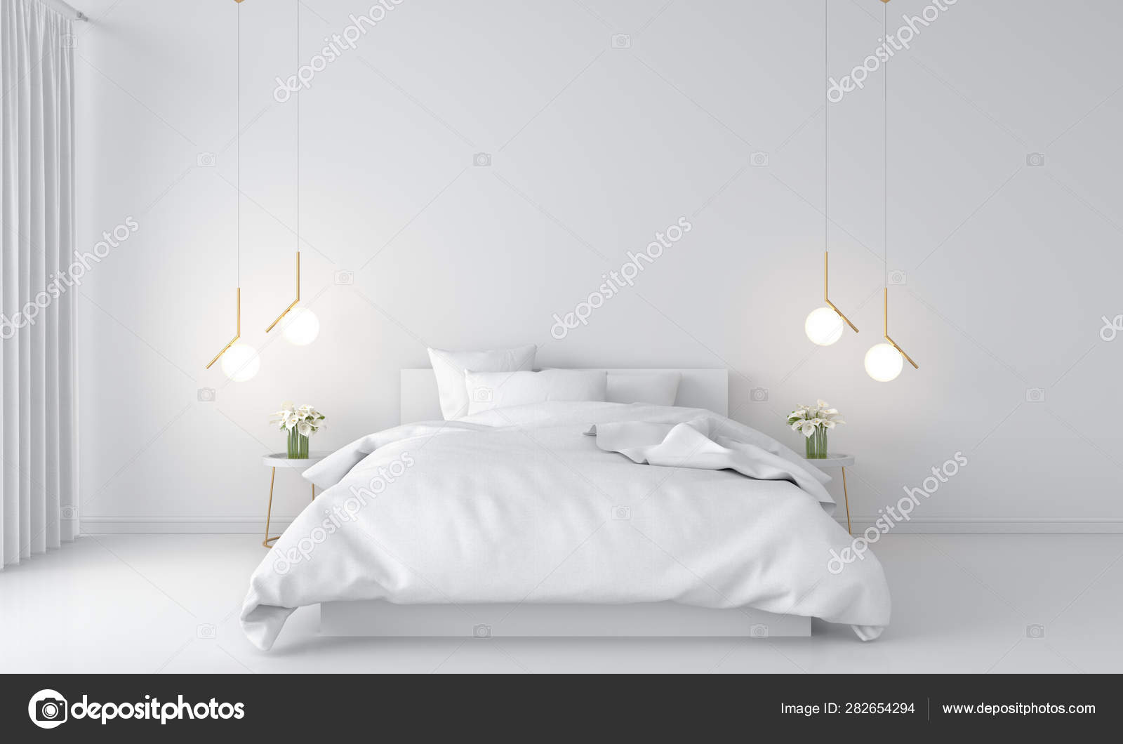 Download White Bedroom Interior Mockup Rendering Stock Photo Image By C Wuttichaijanglab 282654294