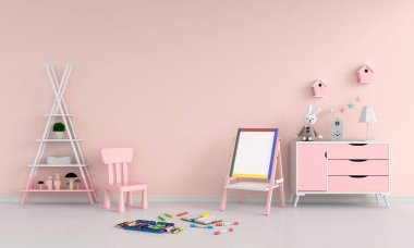 Çizim tahtası ve bebek odasında maket için sandalye, 3d render