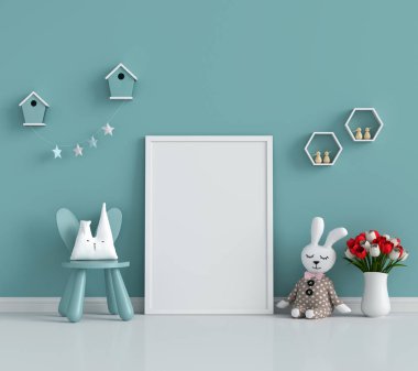 Yerdeki oyuncak bebek ve maket için boş fotoğraf çerçevesi, 3D görüntüleme