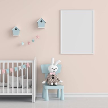 Duvarda mockup için boş fotoğraf çerçevesi, 3d render