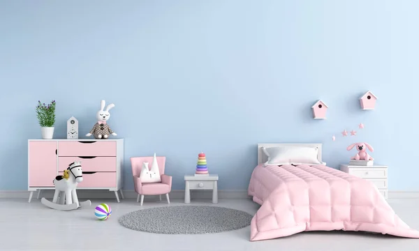 Mockup Için Mavi Çocuk Yatak Odası Render — Stok fotoğraf