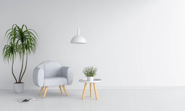Beyaz Oda ve mockup, 3d render için boş alan gri kanepe