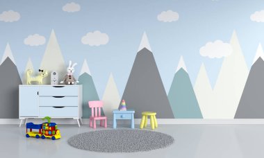 Çocuk odası iç mockup, 3d render için