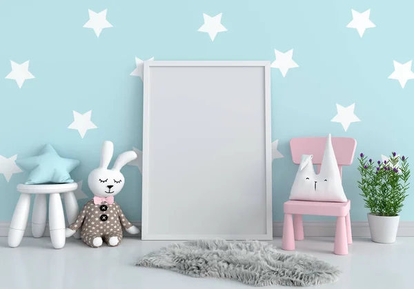 Empty Photo Frame Mockup Doll Floor Rendering — Stock Photo, Image