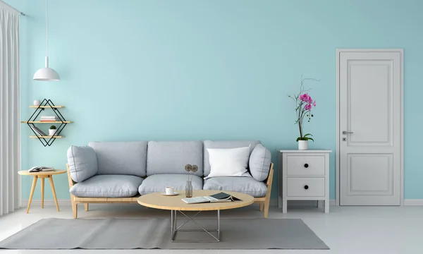 Graues Sofa Und Kopfkissen Blauen Wohnzimmer Rendering — Stockfoto