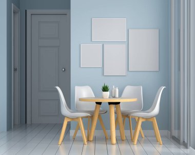 Duvarda mockup için boş fotoğraf çerçevesi, 3d render