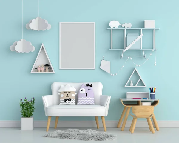 Blank photo frame on wall for mockup, 3D rendering — Stock Photo, Image