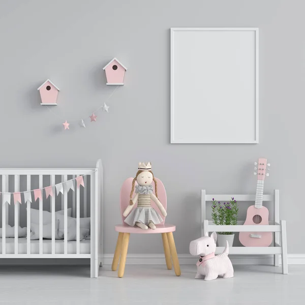 Lege Fotolijst Voor Mockup Muur Kinderslaapkamer Rendering — Stockfoto