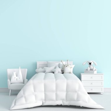 Mavi çocuk yatak odası, 3D görüntüleme.