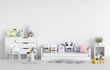 Model için beyaz çocuk odası iç mimari, 3B görüntüleme