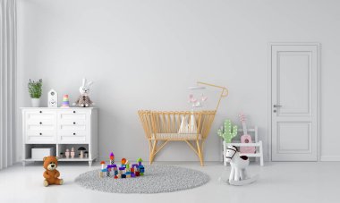 Beyaz çocuk yatak odası iç mimarisi, 3B görüntüleme