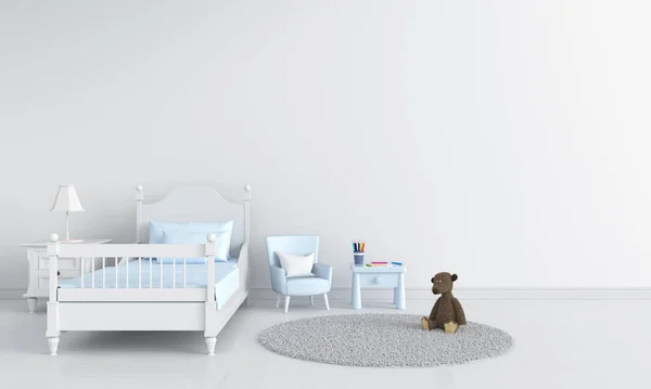 Blanco Niños Dormitorio Interior Para Maqueta Representación — Foto de Stock