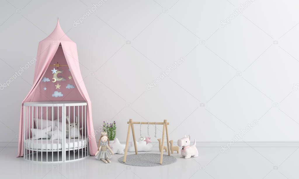 White children bedroom for mockup, 3D rendering