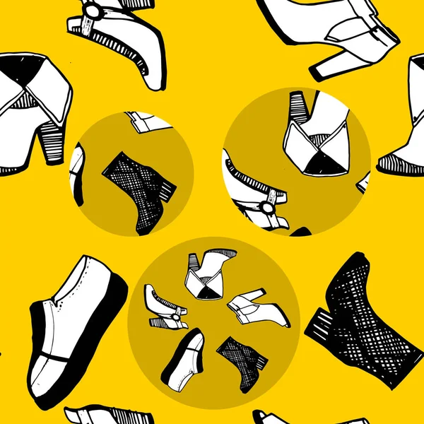 Παπούτσια Πώληση Μαύρο Άσπρο Κίτρινο Ταπετσαρία Φόντο — Φωτογραφία Αρχείου