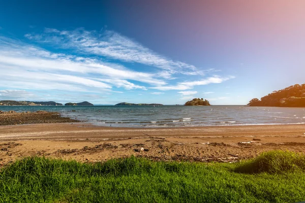 Coromandel Yarımadası'ndaki bir plajın güzel panoramik manzarası