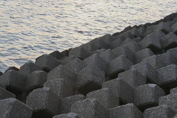 Concrete blocks protecting sea shore at Chiba prefecture, Japan.