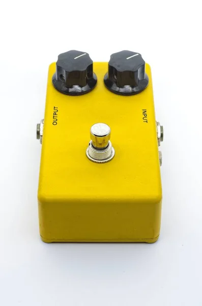 Pedale Effetto Chitarra Gialla Stompbox Sfondo Bianco — Foto Stock