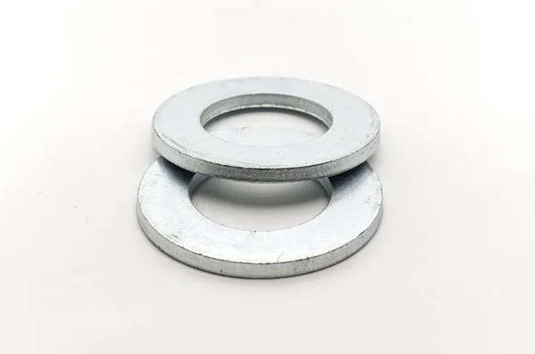 Steel Nut Bolt Washers White Background — Stock Photo, Image