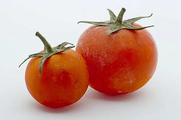 Photos Rapprochées Tomates Cerises Sur Fond Blanc — Photo