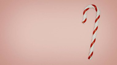 3 boyutlu illüstrasyon. Soluk pembe zemin üzerinde kırmızı ve beyaz şeker çubuğu ve sol fotokopi alanı