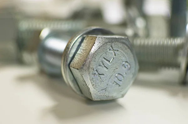 Nuts Bolts White Background Strong Defocus — ストック写真