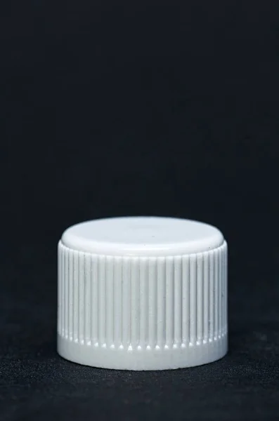 Plastic White Cap Black Background Manufactured Object — Stock Photo, Image