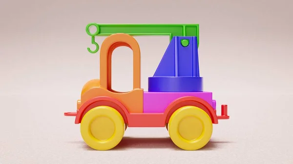 Multicolored Plastic Toy Truck White Background Illustration Side View Children — Stock Photo, Image