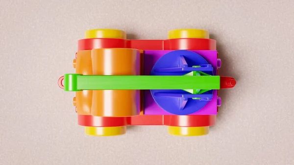 Flerfärgad Plast Leksak Lastbil Vit Bakgrund Illustration Högst Upp Leksaker — Stockfoto