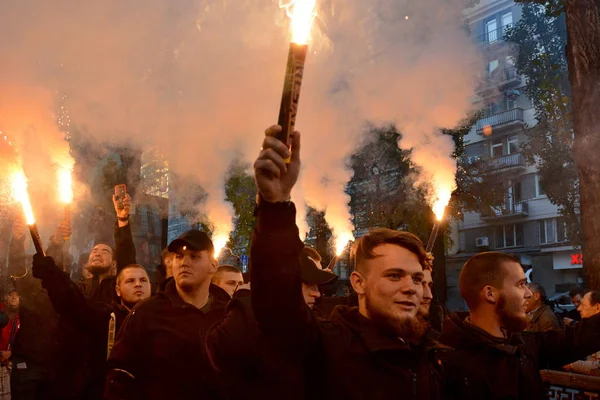 Kyjev Ukrajina Října 2018 Lidí Včetně Ukrajinských Nacionalistů Členové Krajně — Stock fotografie