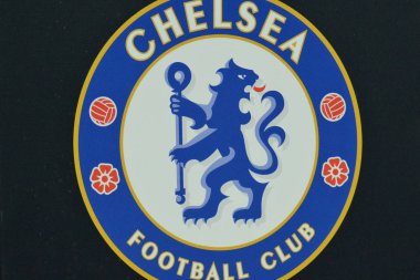 Kiev, Ukrayna - 14 Mart 2019: Resmi logo Chelsea Şampiyonlar Ligi Futbol sırasında maç Fc Dinamo Kiev ve Chelsea Olimpik Stadyum arasında
