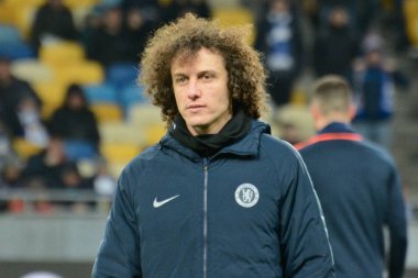 Kiev, Ukrayna - 14 Mart 2019: David Luizof Chelsea Fc Dinamo Kiev Kiev, Ukrayna Milli Güvenlik Olimpiyskyi Stadyumu'nda karşı Şampiyonlar Ligi Oyun sırasında eylem. Chelsea 5-0 kazandı