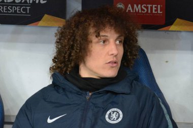 Kiev, Ukrayna - 14 Mart 2019: David Luizof Chelsea Fc Dinamo Kiev Kiev, Ukrayna Milli Güvenlik Olimpiyskyi Stadyumu'nda karşı Şampiyonlar Ligi Oyun sırasında eylem. Chelsea 5-0 kazandı