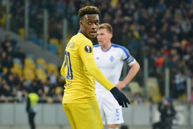 Kiev, Ukrayna - 14 Mart 2019: Callum Hudson-Odoi Chelsea Fc Dinamo Kiev Kiev, Ukrayna Milli Güvenlik Olimpiyskyi Stadyumu'nda karşı Şampiyonlar Ligi Oyun sırasında. Chelsea 5-0 kazandı 
