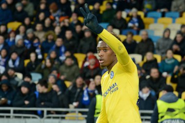 Kiev, Ukrayna - 14 Mart 2019: Callum Hudson-Odoi Chelsea Fc Dinamo Kiev Kiev, Ukrayna Milli Güvenlik Olimpiyskyi Stadyumu'nda karşı Şampiyonlar Ligi Oyun sırasında. Chelsea 5-0 kazandı 