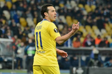 Kiev, Ukrayna - 14 Mart 2019: Pedro Chelsea Fc Dinamo Kiev Milli Güvenlik Olimpiyskiy, Uefa Avrupa Ligi maçında sırasında eylem