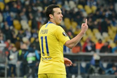 Kiev, Ukrayna - 14 Mart 2019: Pedro Chelsea Fc Dinamo Kiev Milli Güvenlik Olimpiyskiy, Uefa Avrupa Ligi maçında sırasında eylem