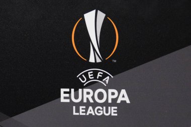 Kiev, Ukrayna - 14 Mart 2019: Resmi logo Uefa Avrupa Ligi Fc Dinamo Kiev Kiev, Ukrayna Milli Güvenlik Olimpiyskyi Stadyumu'nda karşı Şampiyonlar Ligi Oyun sırasında
