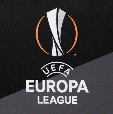 Kiev, Ukrayna - 14 Mart 2019: Resmi logo Uefa Avrupa Ligi Fc Dinamo Kiev Kiev, Ukrayna Milli Güvenlik Olimpiyskyi Stadyumu'nda karşı Şampiyonlar Ligi Oyun sırasında