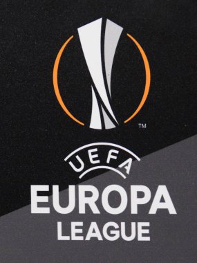 Kiev, Ukrayna - 14 Mart 2019: Resmi logo Uefa Avrupa Ligi Fc Dinamo Kiev Kiev, Ukrayna Milli Güvenlik Olimpiyskyi Stadyumu'nda karşı Şampiyonlar Ligi Oyun sırasında