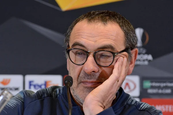 Kijów Ukraina Marca 2019 Menedżer Chelsea Maurizio Sarri Uczęszcza Konferencji — Zdjęcie stockowe