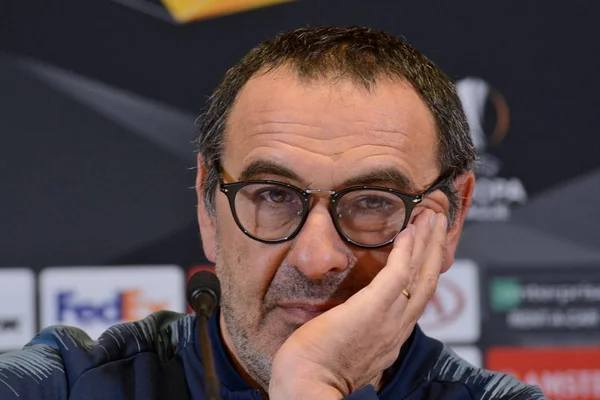 Kijów Ukraina Marca 2019 Menedżer Chelsea Maurizio Sarri Uczęszcza Konferencji — Zdjęcie stockowe