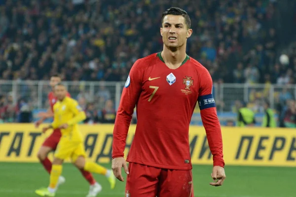 Kyiv Ucrania Octubre 2019 Cristiano Ronaldo Portugal Durante Partido Fútbol —  Fotos de Stock