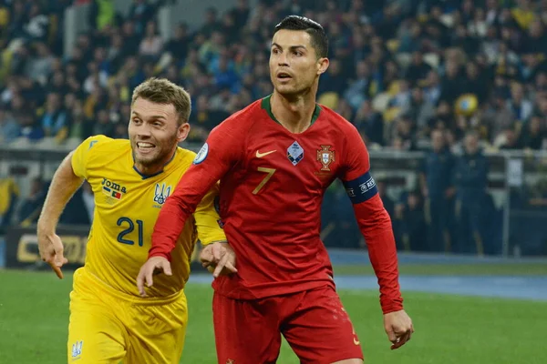 Kyjev Ukrajina Října 2019 Portugalský Cristiano Ronaldo Během Fotbalového Utkání — Stock fotografie