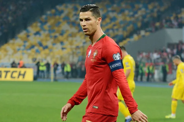 Kyiv Ucrania Octubre 2019 Cristiano Ronaldo Portugal Durante Partido Fútbol —  Fotos de Stock