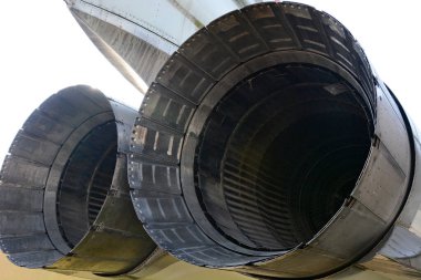 Kyiv, Ukrayna - 19 Ekim 2019 Ukrayna Havacılık Müzesi 'nde bir askeri jet uçağının arka ve başlığı 